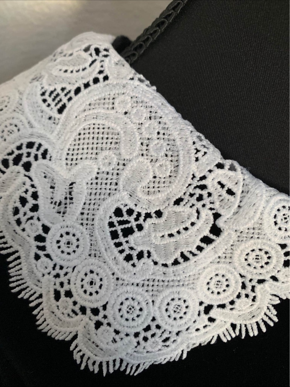 Black Velvet Dress with White Lace Collar - Picture 5 of 6